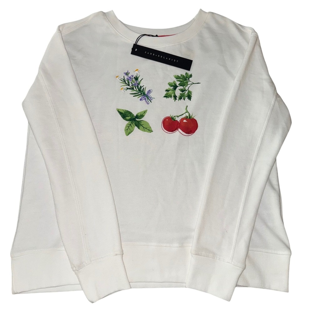 Jane + Delancey Crewneck Sweatshirt‎ with Embroidered Botanical Details NWT Sz S